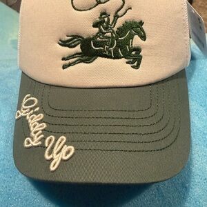 Free People Green and White Adjustable Embroidered Cowboy Hat NWT